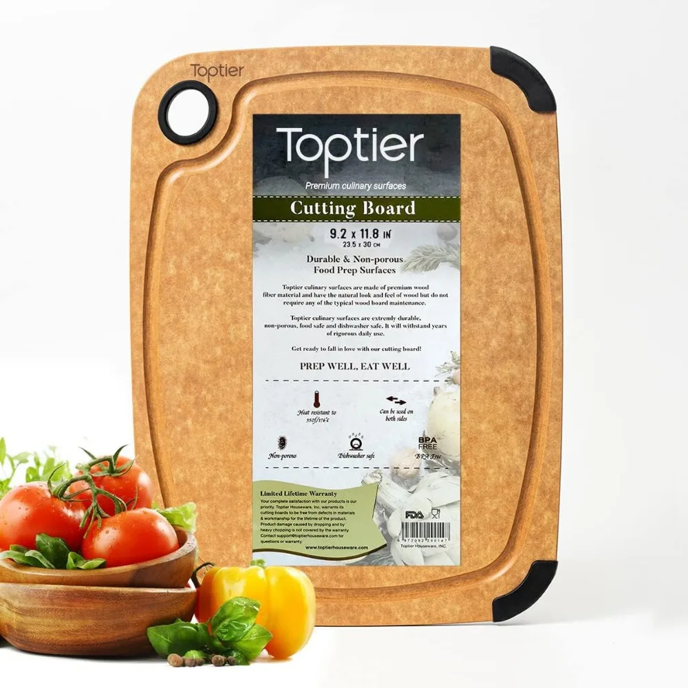 

Toptier Wood Fiber Cutting Board for Kitchen - Non-Slip, Reversible, Eco-Friendly, Small 11.5 x 9.25-inch Chopping Board, Natura