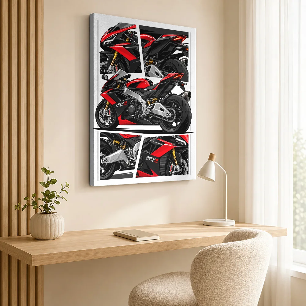 Italian RSV4 Factory 1100 Motorcycle Canvas Poster Personalized Photo Layered Panels With Enlarged Details Wall Art For Loft