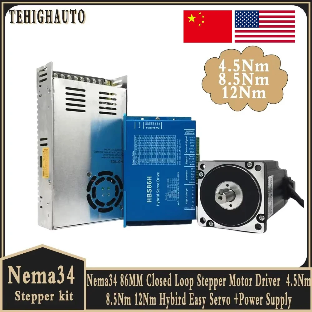 Nema34 Closed-loop Stepper Motor Driver 400W Power Supply Kit 4.5/8.5/12Nm 6A 86mm Hybrid Servo Motor With Encoder Driver CNC