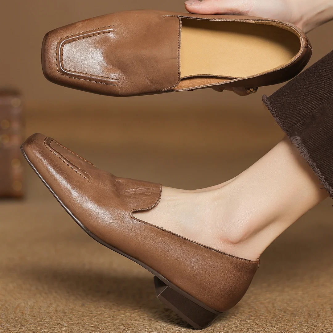 

danxuefei plus size 34-41 women's cow leather square toe slip-on flats loafers high quality soft comfort casual flea moccasins