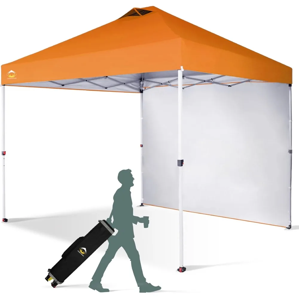 

Canopy Tent 10x10 Pop Up Canopy Outdoor Shade with One Sidewall, Portable Instant Camping Beach Canopy Tents, Orange