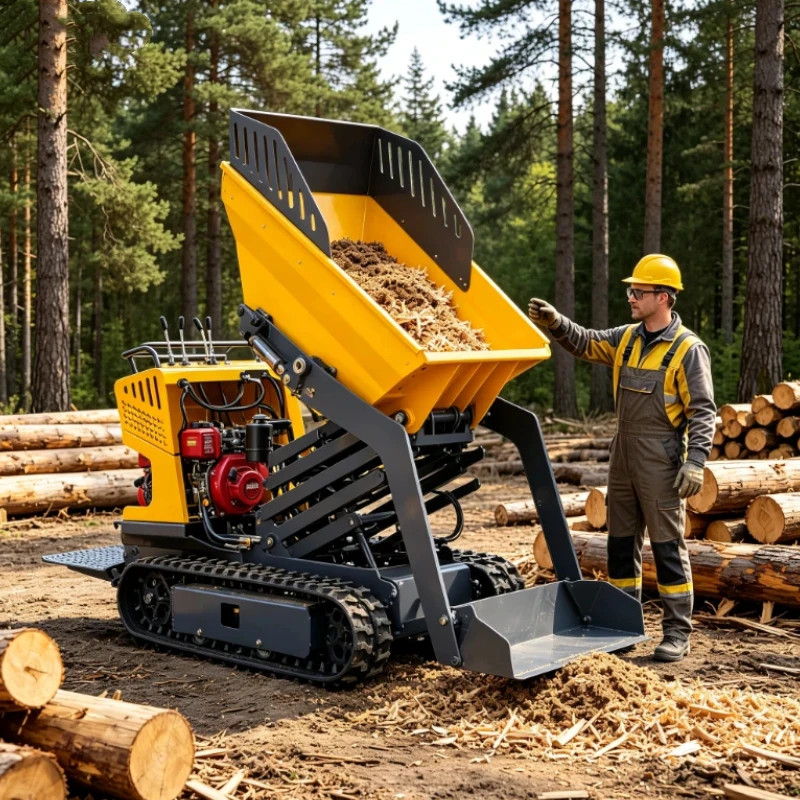 Image of 1-Tonnen-Selbstfahrender Raupen-Minidumper, direkt ab Werk, mit anpassbarem Entlademodus für den Transport auf engem Ackerland und im Garten.