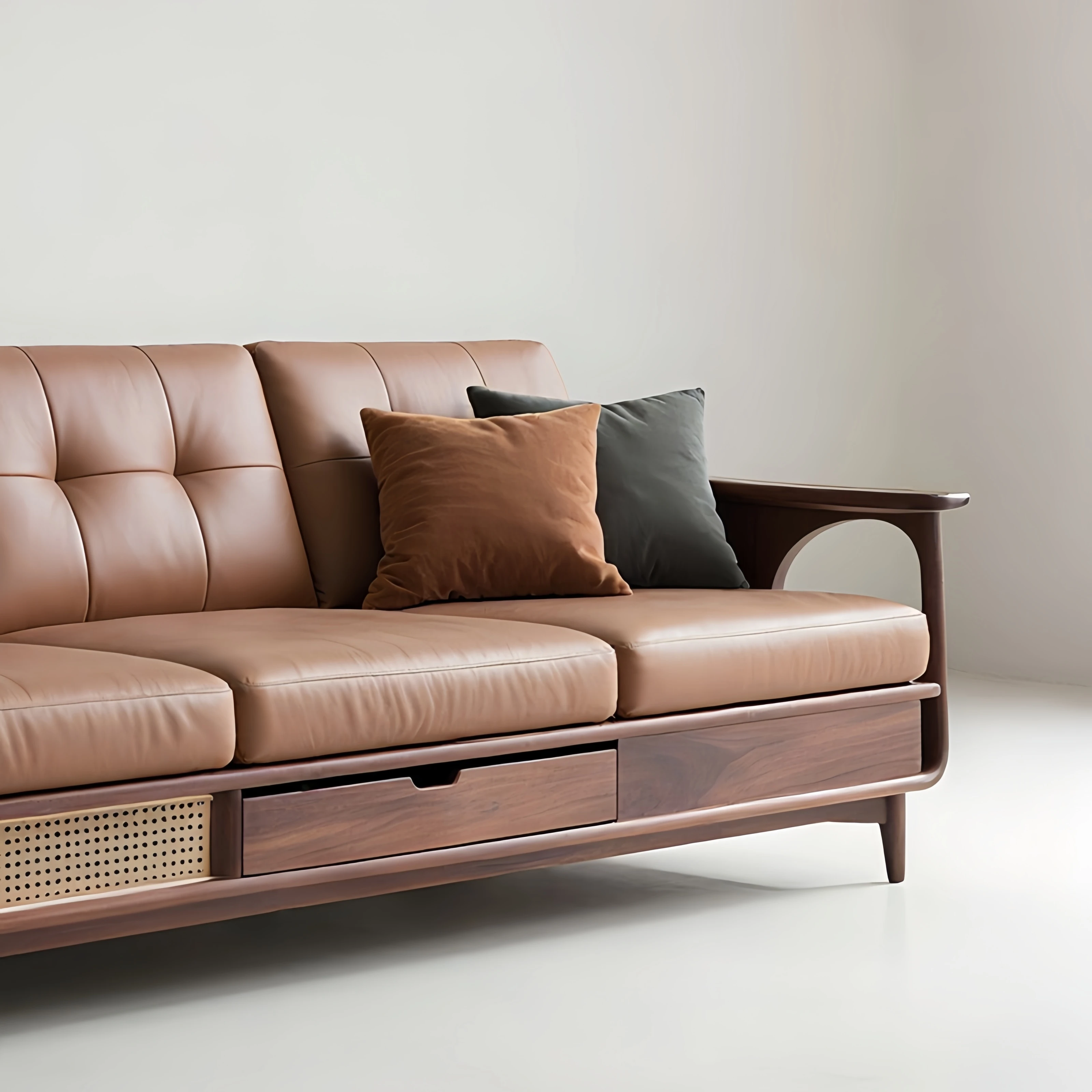 

m Simple walnut rattan sofa high-end homestay home living room reception straight sofa m