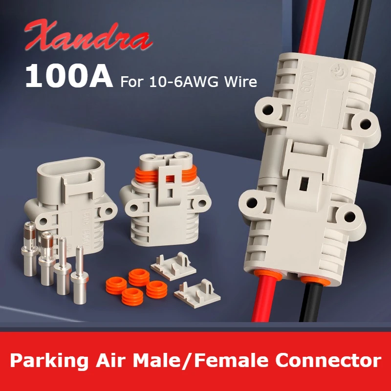 100A Waterproof Truck Charging Parking Air Conditioning Anti Detachment Plug Connector 12/24V Male Female Plugs for 10-6AWG Wire