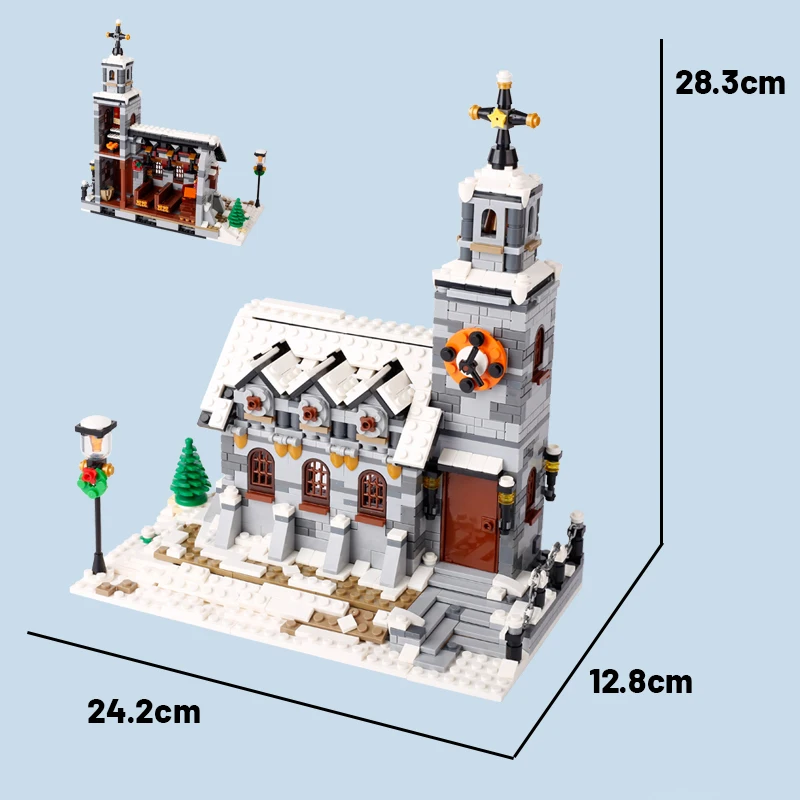 Winter Village Snow Church Building Block City Street View Brick Model House Modular Architecture Christmas Gifts Toy For Kids