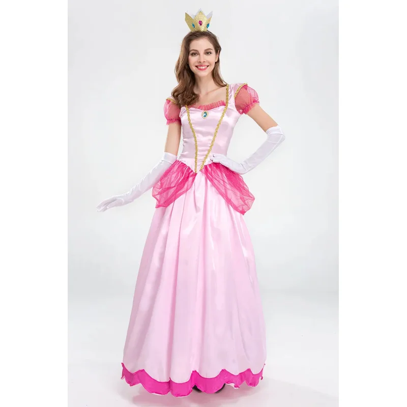 Adult Princess Peach Costume Women Cosplay Party Halloween Masquerade Dress Up Clothing for Women Pink Fancy Dress