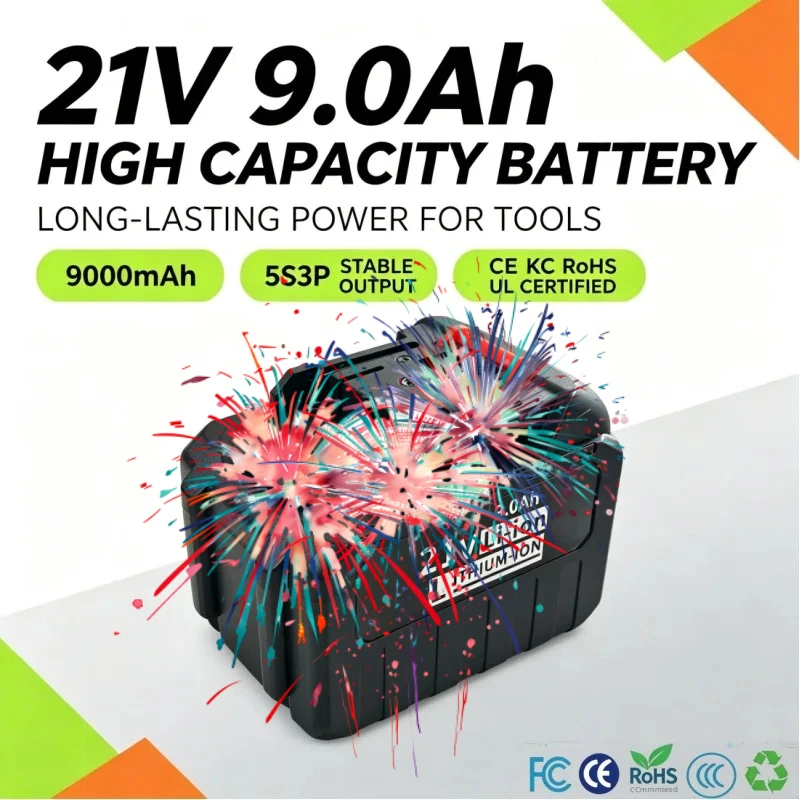 5S3P 21V 9000mAh 18650 Rechargeable Lithium Battery High‑current High Discharge Replacement Battery For Electric Screwdriver