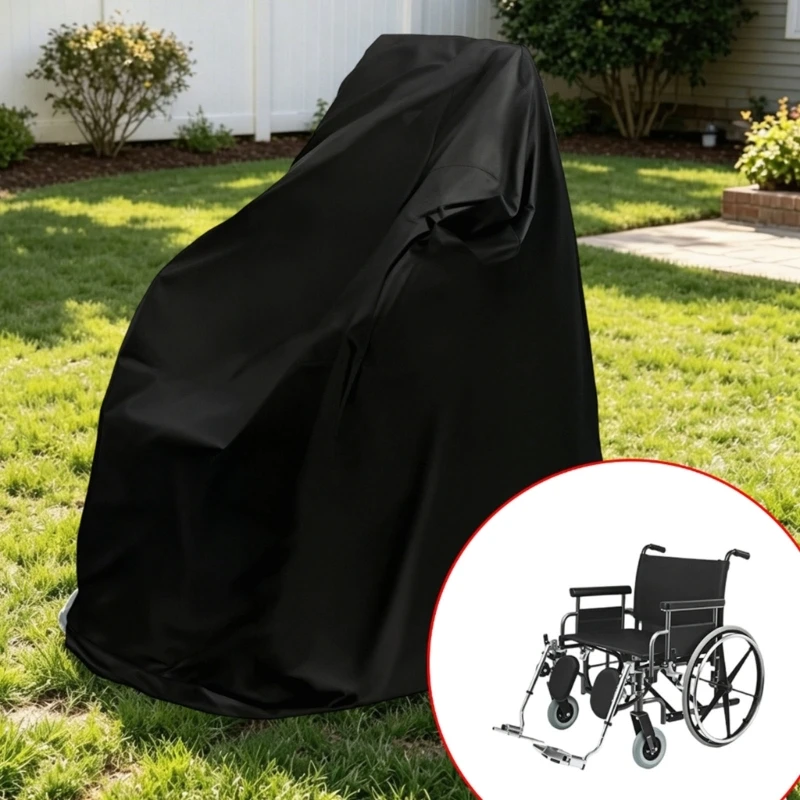 Black Electric Wheelchair Cover, Fabric Shell with Silver Inner Coating, Lower Cord Fit, 115 x 75 x 130 for Daily Home Storage