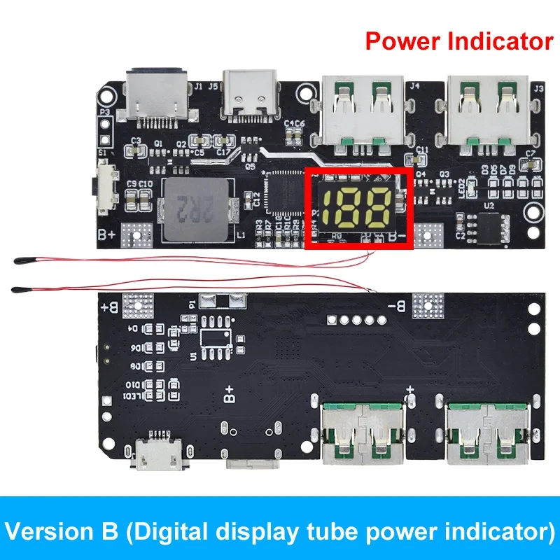 Qc4.0 qc3.0 led duplo usb 5v 4.5a 22.5w micro/tipo-c usb banco de potência móvel 18650 módulo de carregamento temperatura/proteção de circuito