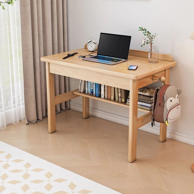 Rubber wood desk with drawers Small apartment writing table Household adult computer desk