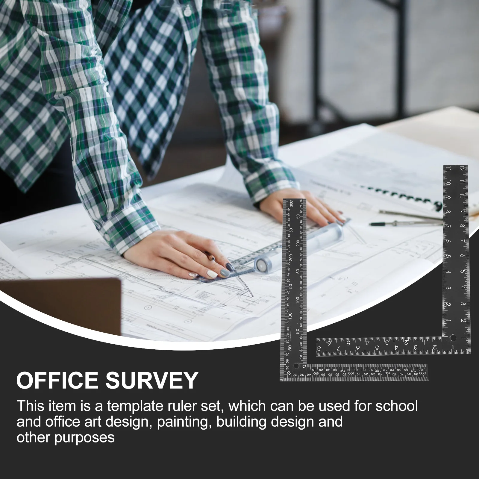 

2Pcs Steel L-Square Ruler Heavy Duty Measuring Ruler for Construction and Drafting Portable Precision Tool for Home Office