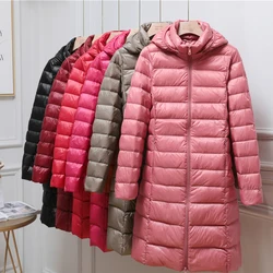 Plus Size Light Down Jacket Women Inner Cloth Autumn Winter Slim Long hooded Warm White Duck Down Coat Women Fashion Outerwear
