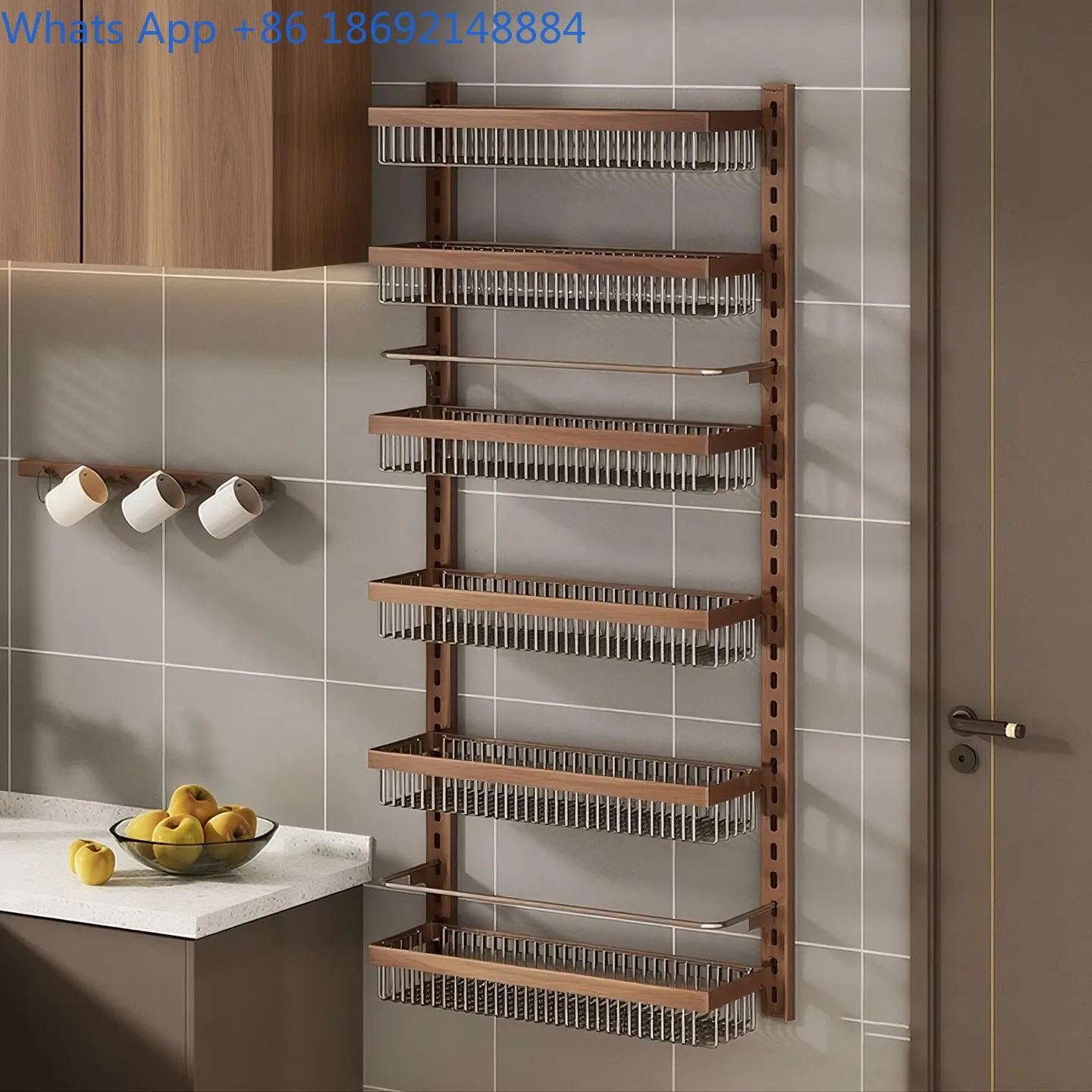 Wall Mount Narrow Storage Rack Stainless Steel Organizer for Door Side Kitchen Fridge or Spice Storage
