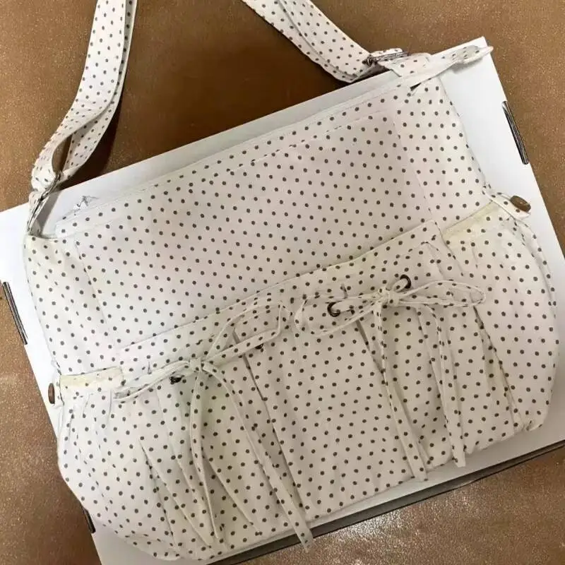 2025 New Vintage Dots Bow Office Lady Underarm Bag Korean Fashion Women Shoulder Bags Y2k Aesthetic Casual Purses And Handbags