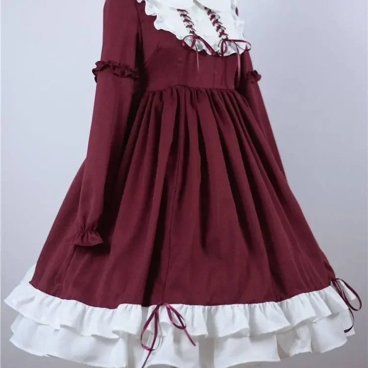 Coalfell Vintage Sweet Lolita Dress Gothic Ruffles Bow Knot Solid Color Victorian Dress Cosplay Lolita Dress