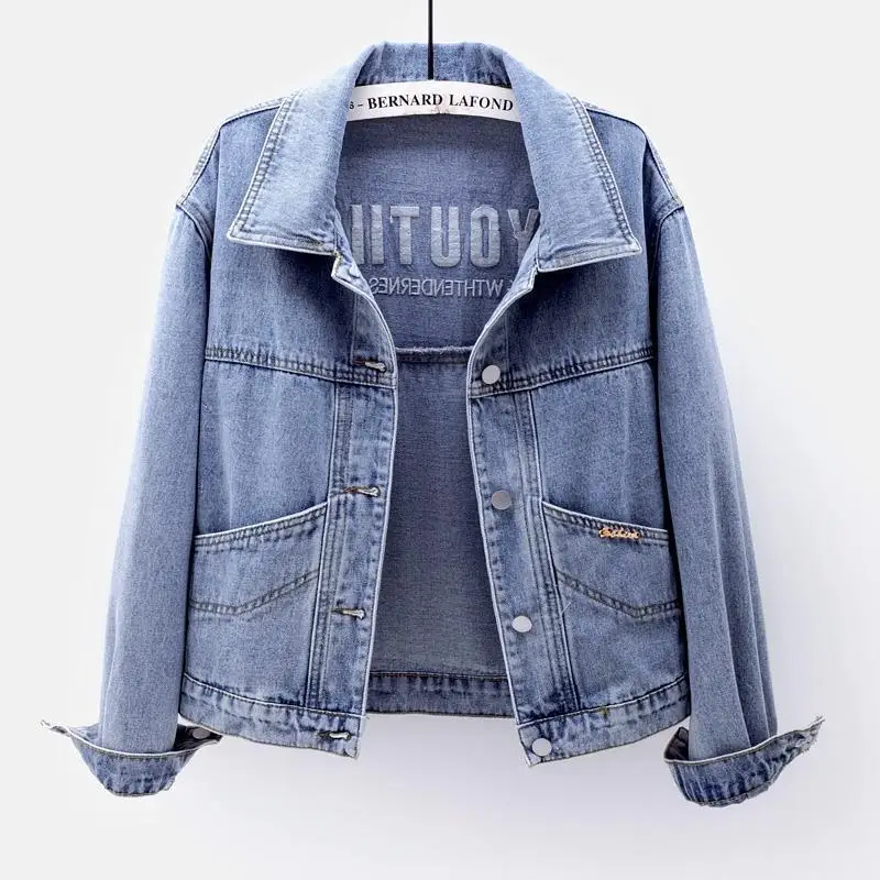 Denim Jacket for Women Plain Embroidered Cowboy Coat Woman Korean Outer Original Harajuku in Promotion Y2k Clothes Vintage New