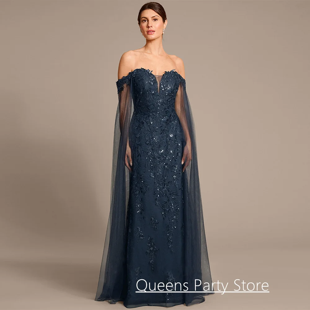 

Navy Mother of The Bride Dress for Woman Customized Sweetheart Sequined Applique Lace Evening Gown Wedding Guest Dresses