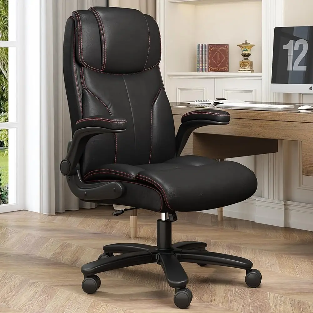 

Office Chair Big And Tall 400Lbs, High Ba Executive Office Chair Flip Up Arms, Breathable Leather Home Office Computer Desk