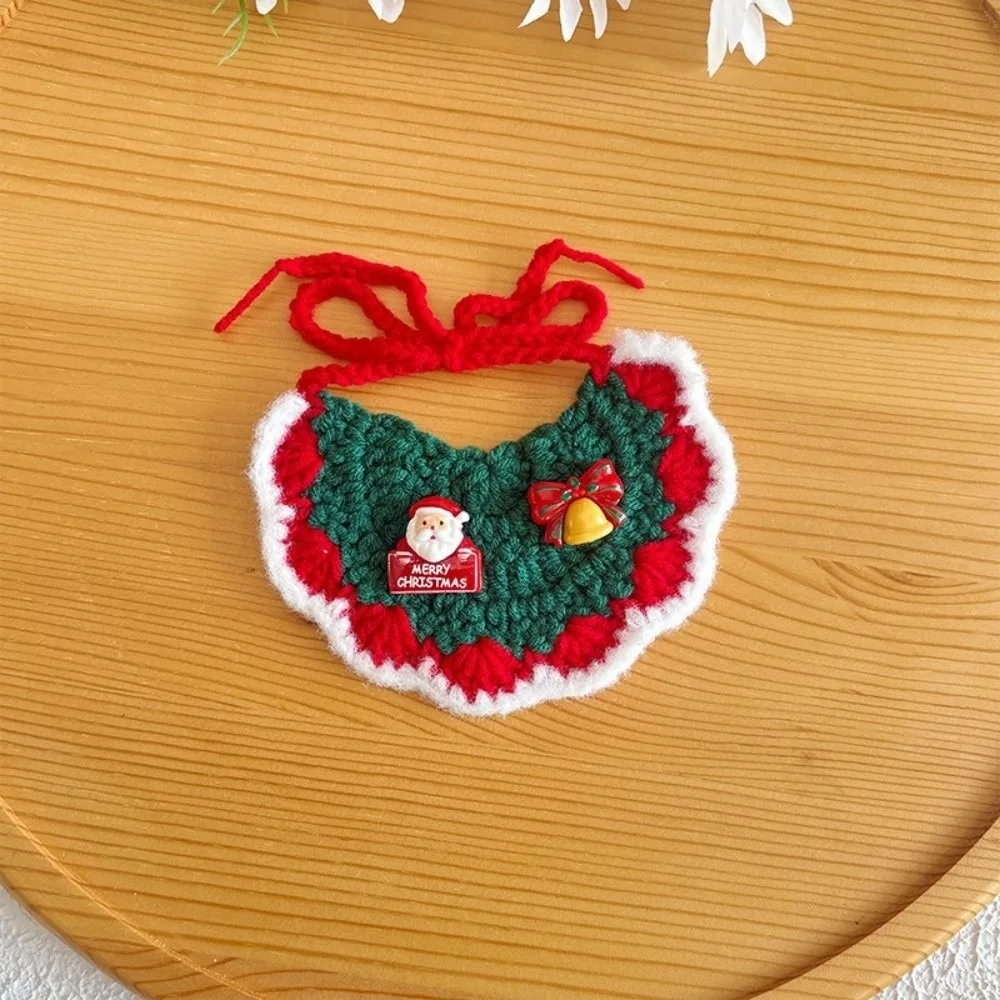 Wavy Edge Christmas Cat Bib Santa Badge Skin Friendly Dog Drool Towel Tie Closure Double Stranded Pet Santa Scarf Daily Walking