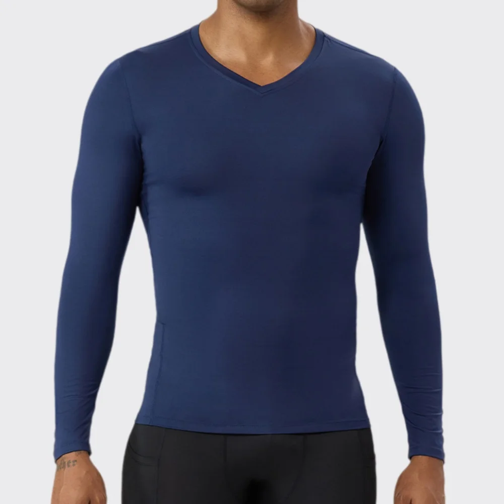 Men Sportswear Fitness Shirts Slim Long Sleeve Gym V-neckT-shirt Running Tops Tights Breathable Bodybuilding Training Sportswear