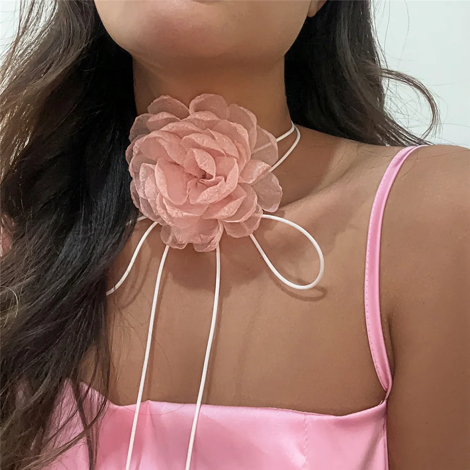 Übertriebene elegante große Rose Blume Schlüsselbein Kette Halskette für Frauen kpop sexy romantische verstellbare Seil Halsreif y2k Accessoires – Detail 9