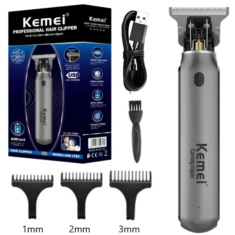 

Kemei 1757 Hair Clippers Men Beard Trimmer Zero Gapped T-Blade Hair Cutting Machine Cordless Professional Barber Edgers Cutter