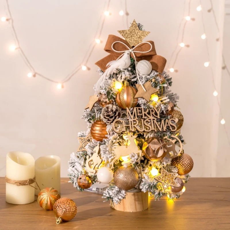 

45cm mini Christmas tree decoration, mini desktop pine PVC Christmas decoration, white snow table tree small set