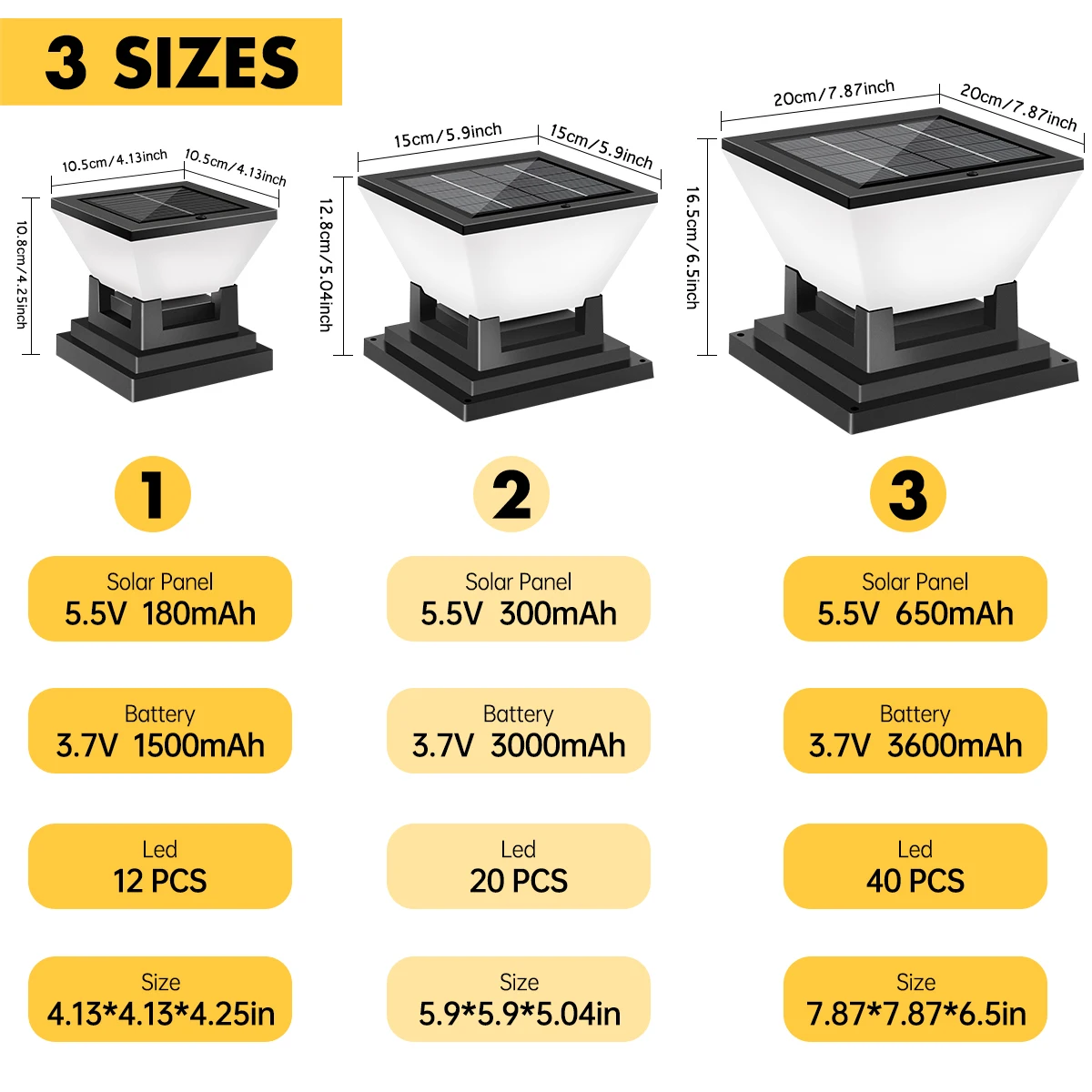 Solar Post Light Auto Dusk to Dawn IP65 Waterproof 3 Color Temps Short Press Change Long Press Off for Garden Pool Step Pillar