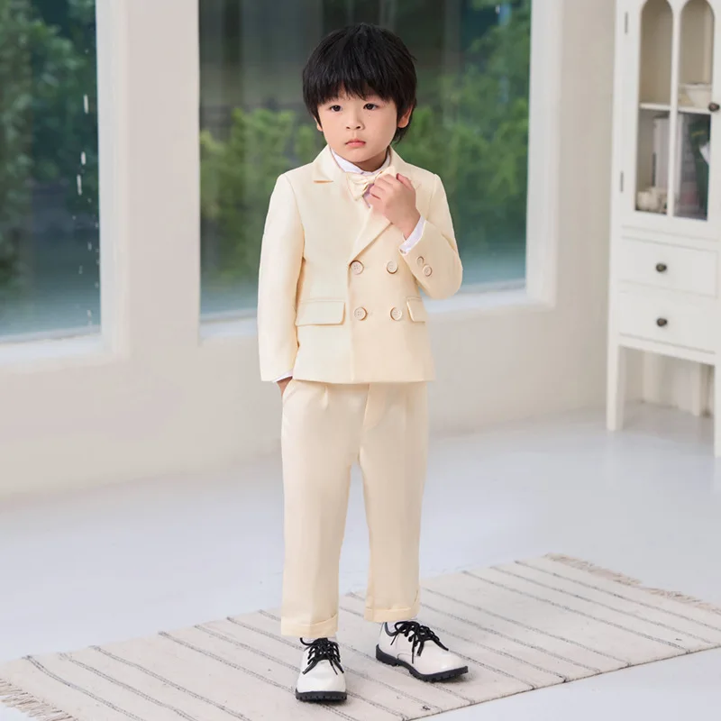 

Flower Boys Formal Wedding Party Performance Dance Show Wear Children Pink Yellow Photograph Dress Gentleman Kids Birthday Suit