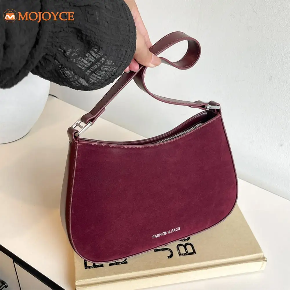 Red Underarm Shoulder Bags for Women's 2024 New Faux Suede Shoulder Bag Luxury Designer Wedding Bride Handbags Zip Chic Hobo Bag