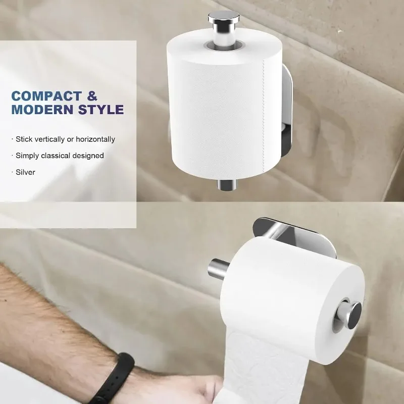 

Self-Adhesive Stainless Steel Toilet Paper Holder – No-Drill Wall Mount, Rustproof for Bathroom & Kitchen