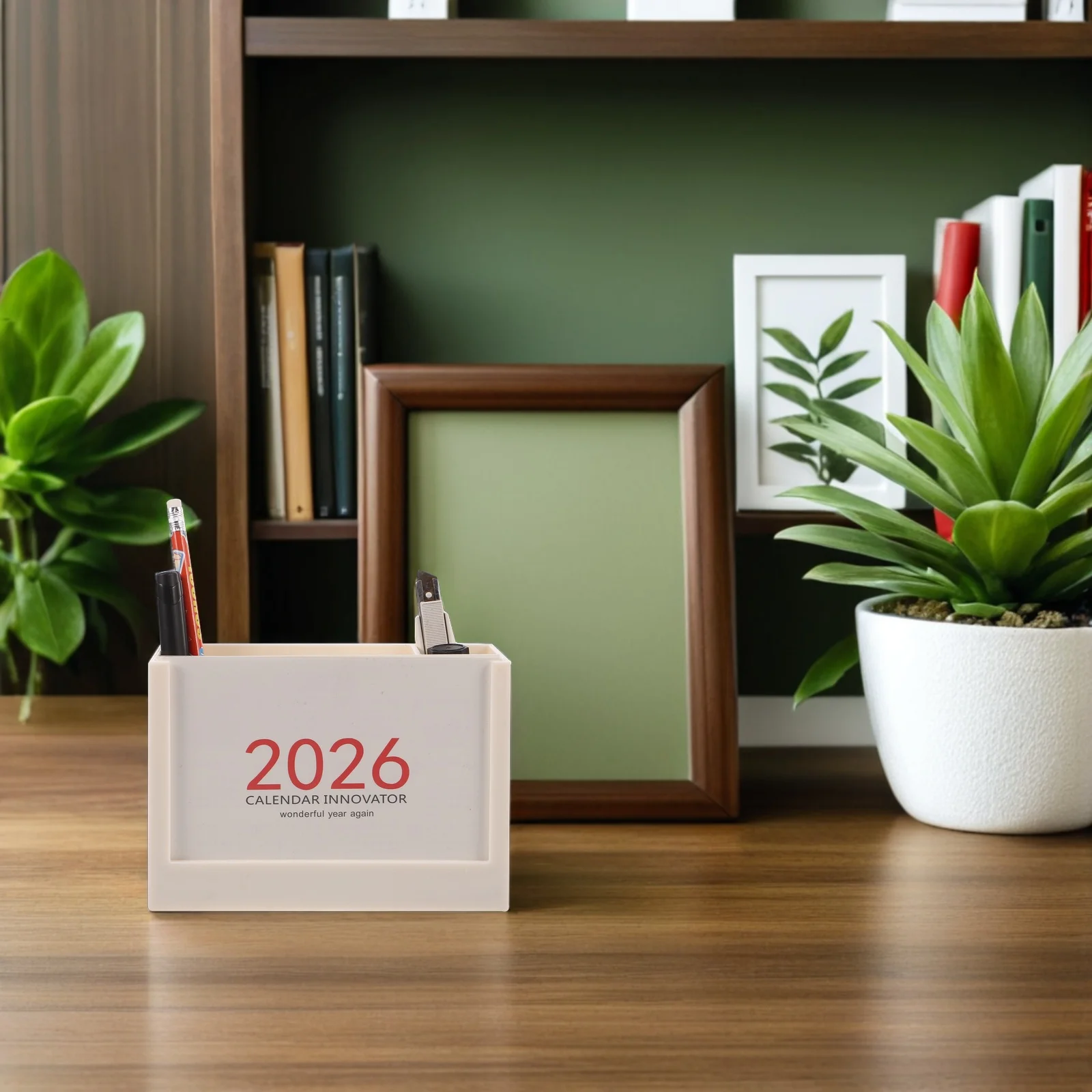 

Desk Calendar Multifunctional Student Desktop Organizer Rotating Perpetual Calendar Multi-Grid Pen Holder Stylish Office Desk