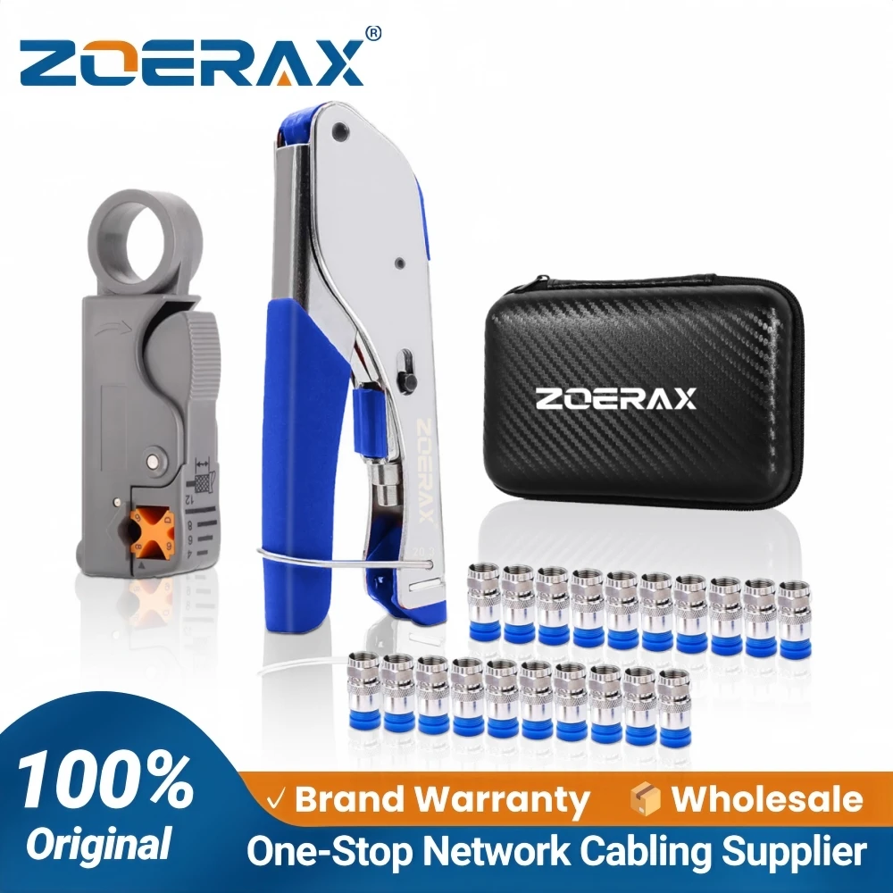 ZoeRax Coaxial Compression Tools Kit Coax Cable Crimper Pliers with 20PCS RG6 F Connectors,Wire Coax Cable Stripper Tool