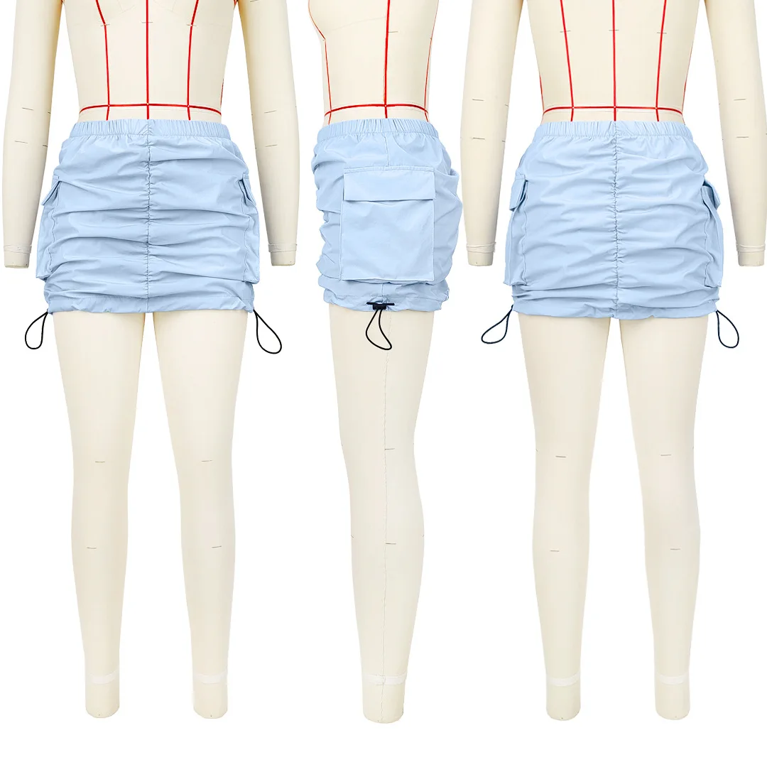 High Street Solid Color Sports Pocket Cargo Skirt Summer Spicy Girl High Waist Slimming Mini Skirt for Women