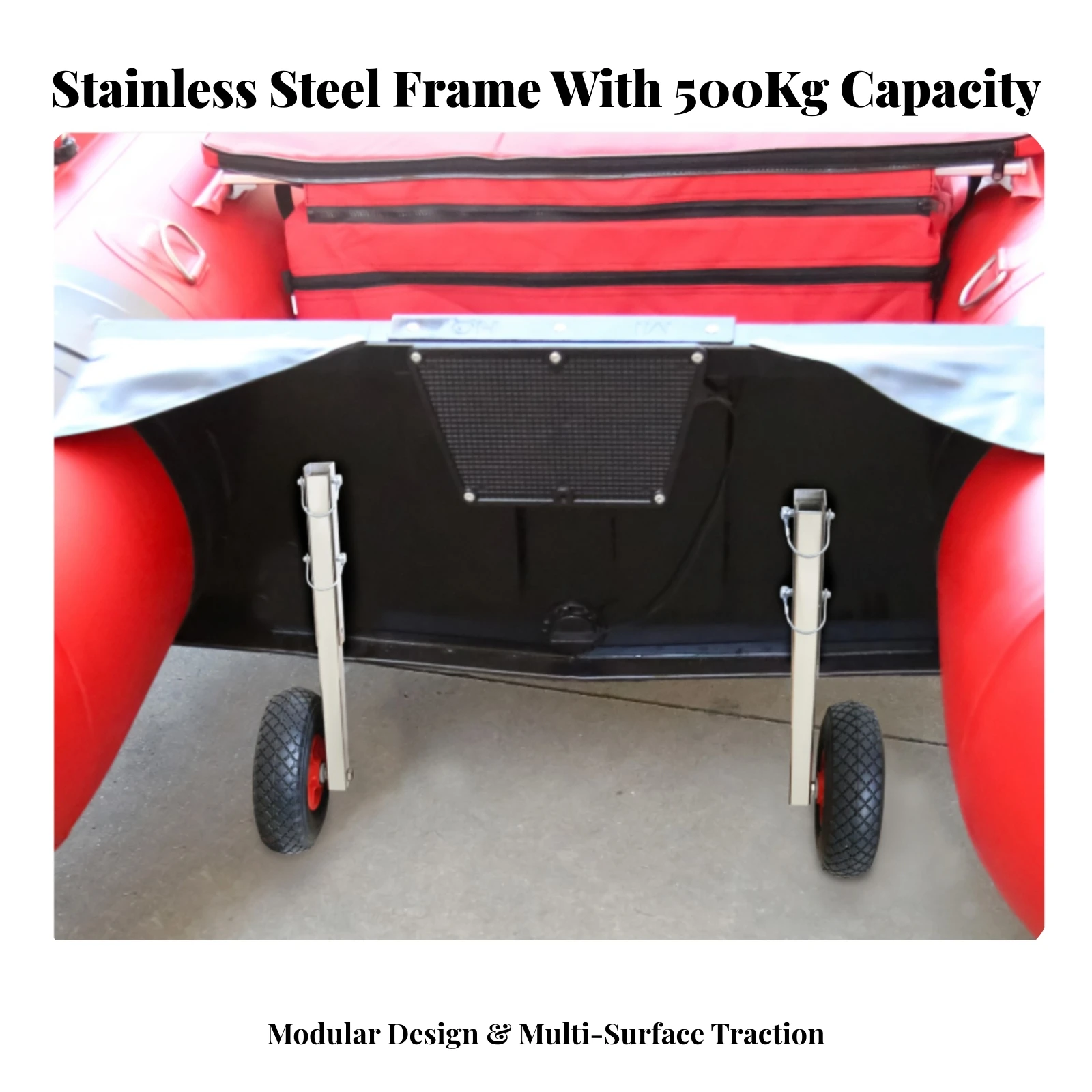 Inflatable Boat Launching Dolly Detachable Boat Launching Dolly with Pneumatic Wheels Portable Corrosion-Resistant for Boaters