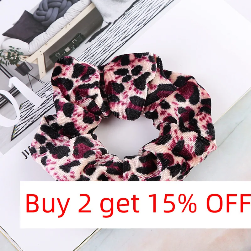 Hot Sale Leopard Scrunchies Coral Velvet Fabrics Pigtail Hair Ties Strong Elastic Rubber Band Leopard Print Hair Loops Headdress