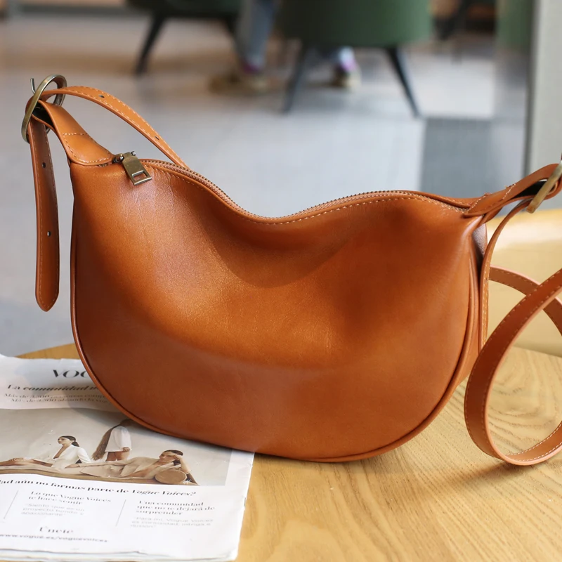 

Genuine Leather Dumpling aped Crossbody Bag Women's oulder Bag Ci Simple Sle with Zipper Soft Cowhide Leather Bag