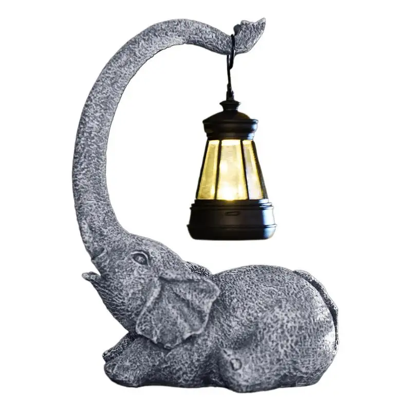 Elephant Outdoor Solar Lantern Solar Light Statue Elephant Sculpture Beautifully Crafted Courtyard Patio Balcony Resin Decor