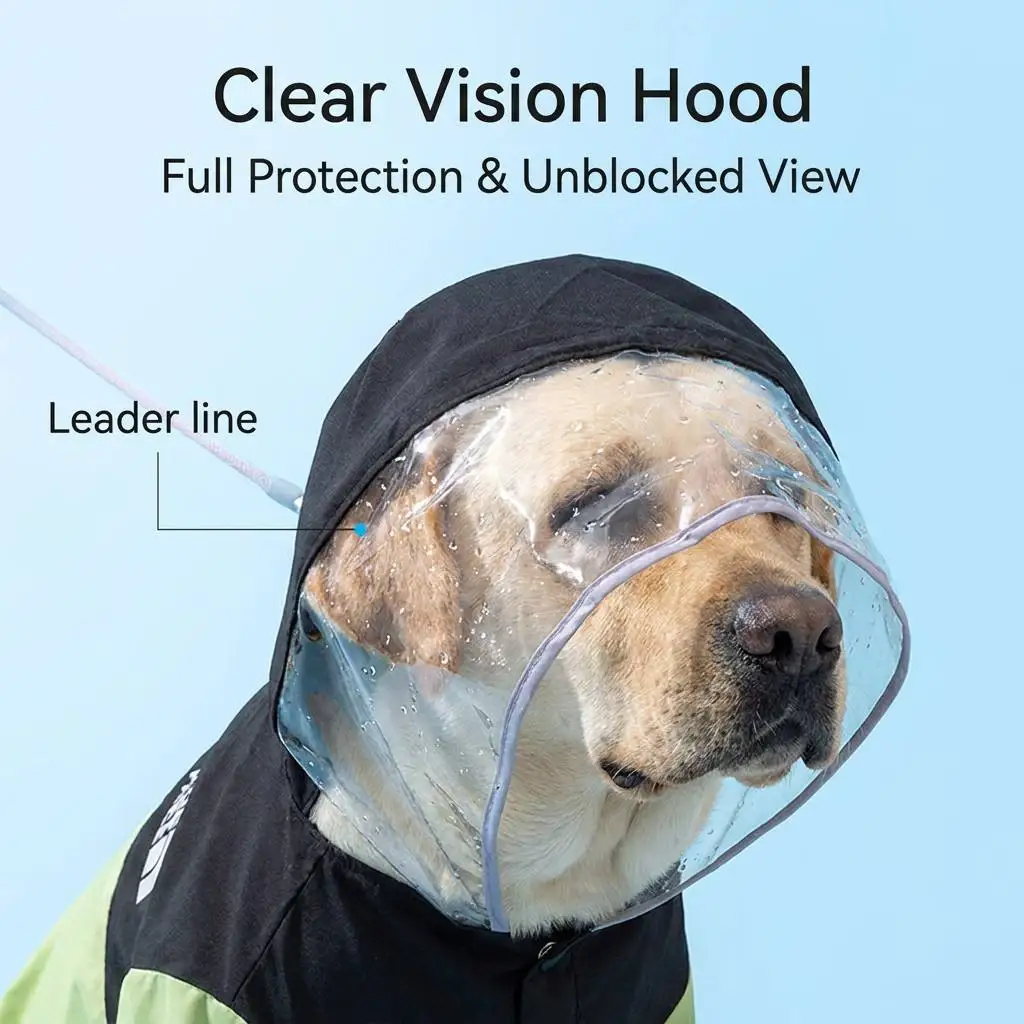 Waterproof Large Dog Raincoat, Transparent Hood, Full Body Jumpsuit, Adjustable Rain Gear for Golden Retriever Labrador Pets