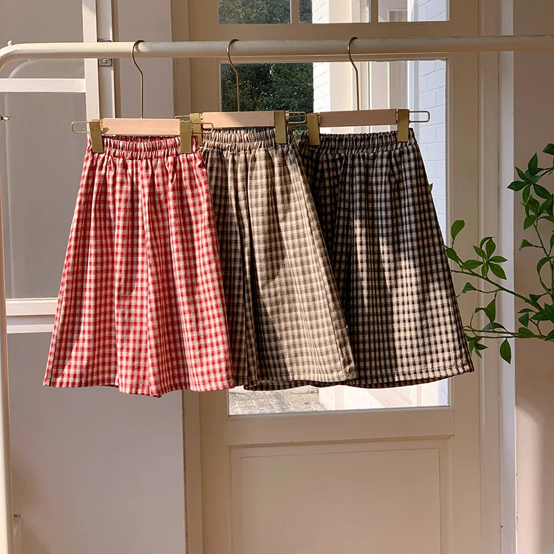 

2026 Summer New Thin Children's Retro Checkered Elastic Waist Wide Leg Casual Pants