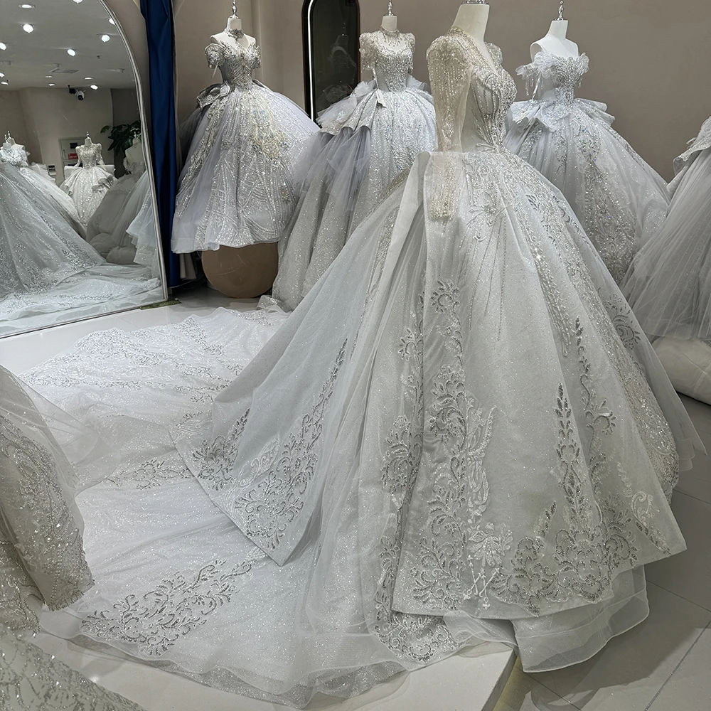 Customized Gorgeous Ball Gown Organza Wedding Dress Vintage Pearls Long Sleeves Women Bridal Gowns With Beaded Vestido de novia