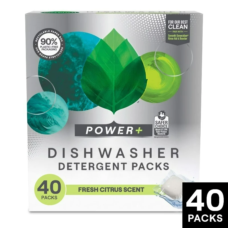 Power Plus Dishwasher Detergent Packs For Sparkling Dishes Fresh Citrus Scent Dishwasher Tabs 40 Count