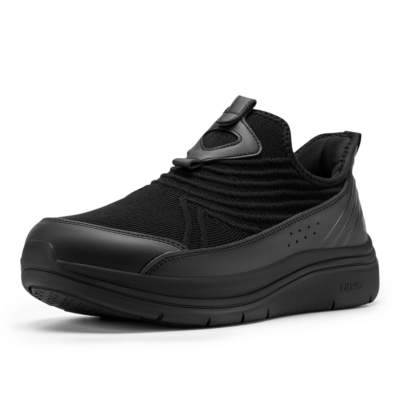 FitVille Herren Extra Breite Slip-On Walkingschuhe für Männer Orthopädische Freizeitschuhe mit Gewölbestütze für Plantarfasziitis