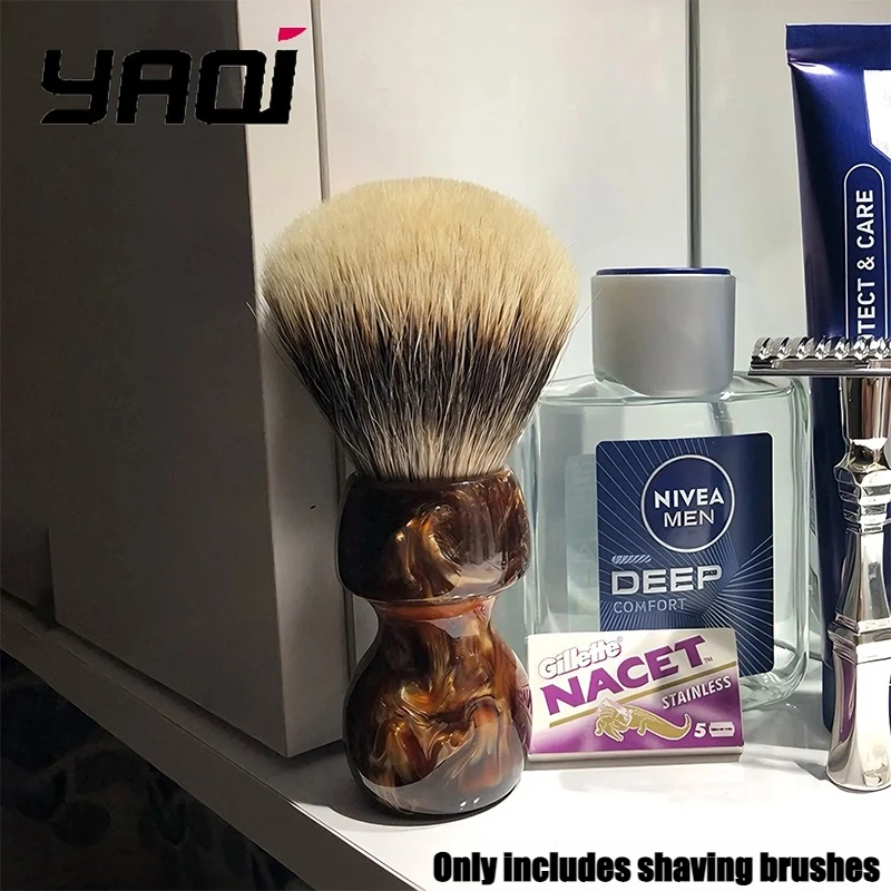 2026-yaqi-caramel-26mm-two-band-badger-hair-men's-wet-shaving-brush-for-grooming-and-facial-hair-care