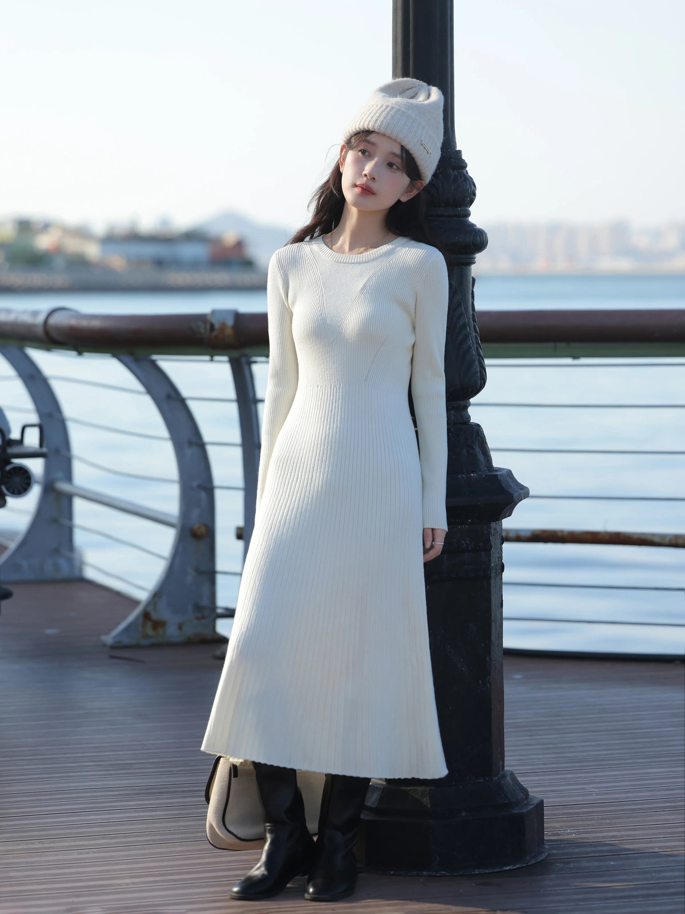 Vestido de malha para mulheres elegante fino ajuste vestido de manga longa inverno queimado sereia vestido de camisola para outono inverno casual camadas