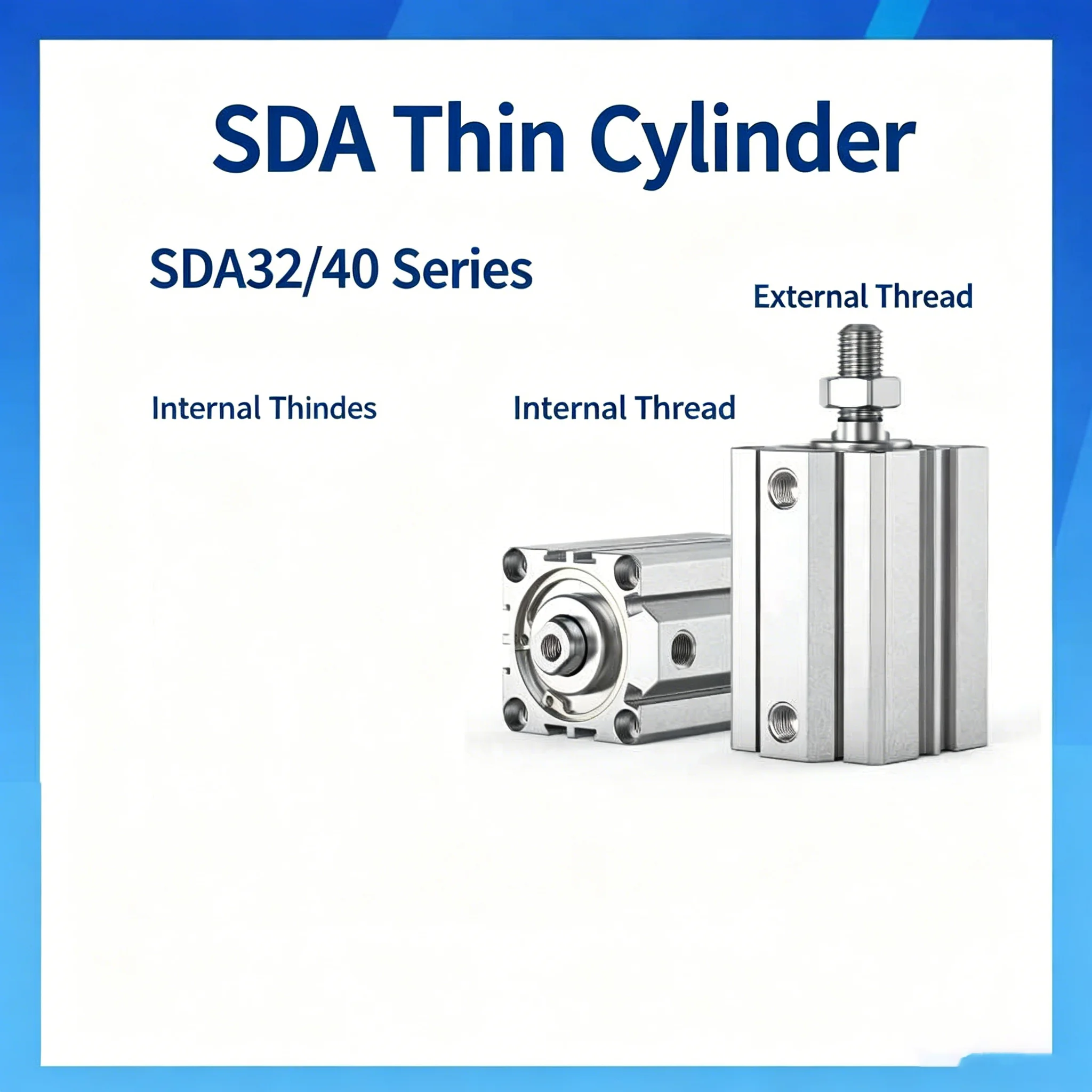 SDA B Series Male Thread Bore 12 16 20 25 32 40 50 63 80mm Stroke 5 10 20 25 30 40 45 50mm Air Pneumatic Compact Thin Cylinder
