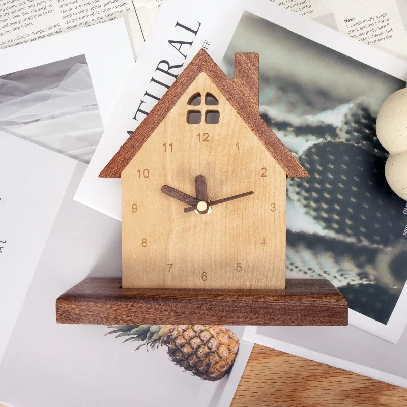 Wooden House Wall Clocks Creative Decoration Art Clock Living Room Silent Mechanism Clocks Aesthetic Decor Interior Ornaments