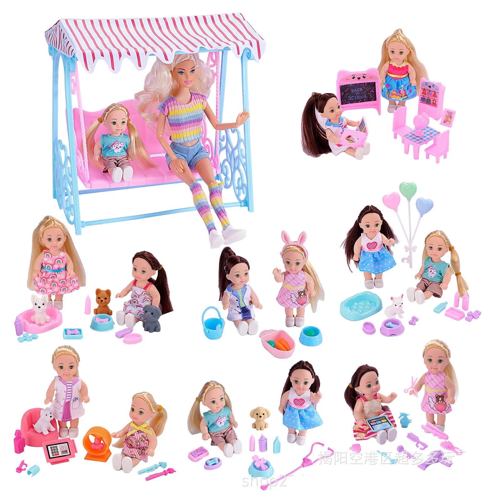 11.5CM 귀여운 소녀 공주 인형 1/12 BJD 인형 시뮬레이션 홈 침대 소파 세트 스윙 애완 동물 세트 소녀 놀이 집 액세서리 장난감