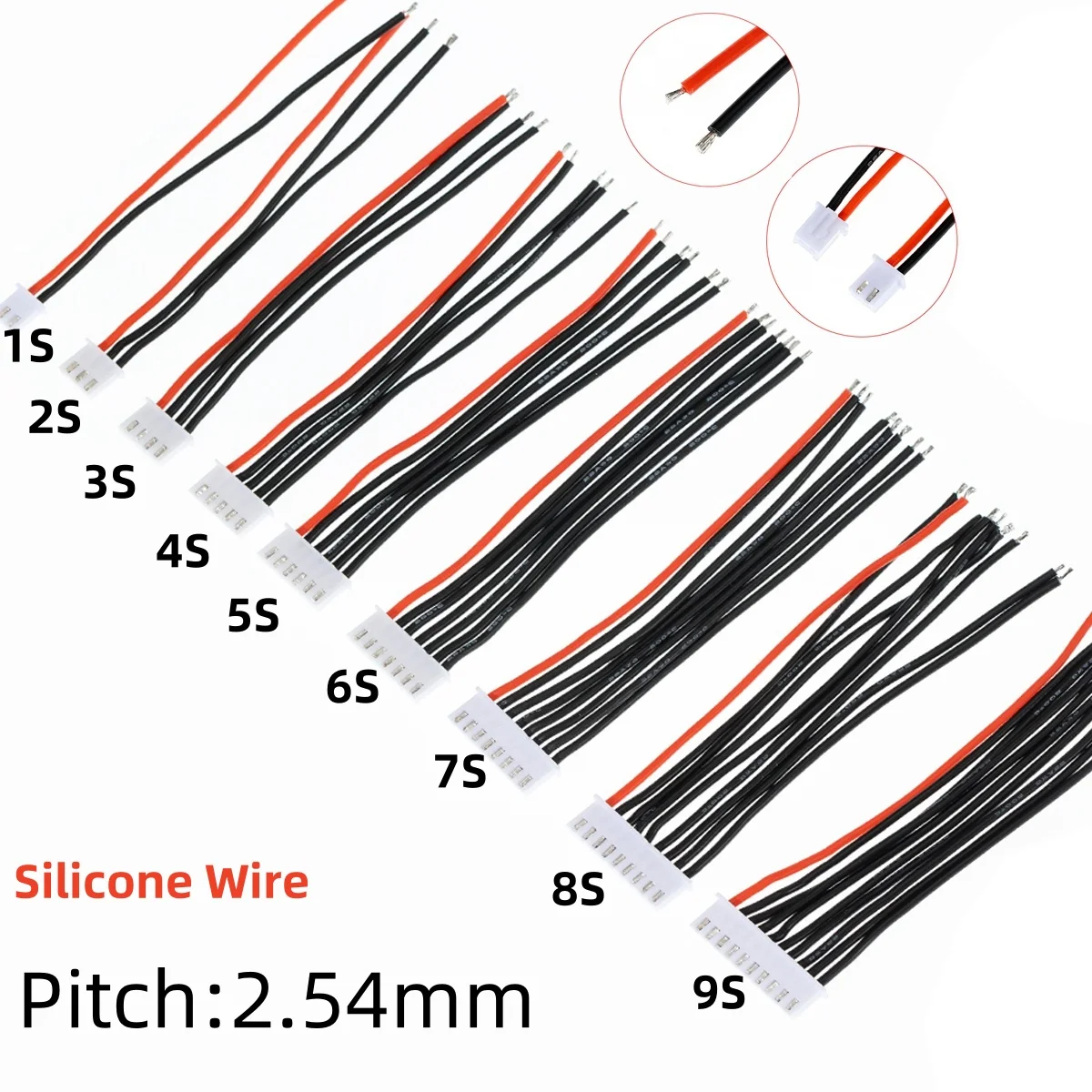 5Pcs JST-XH Balancer Cable Silicone Wire 1S 2S 3S 4S 5S 6S 7S RC Lipo Battery Balancer Charger Plug Connector 2.54mm Pitch 22AWG