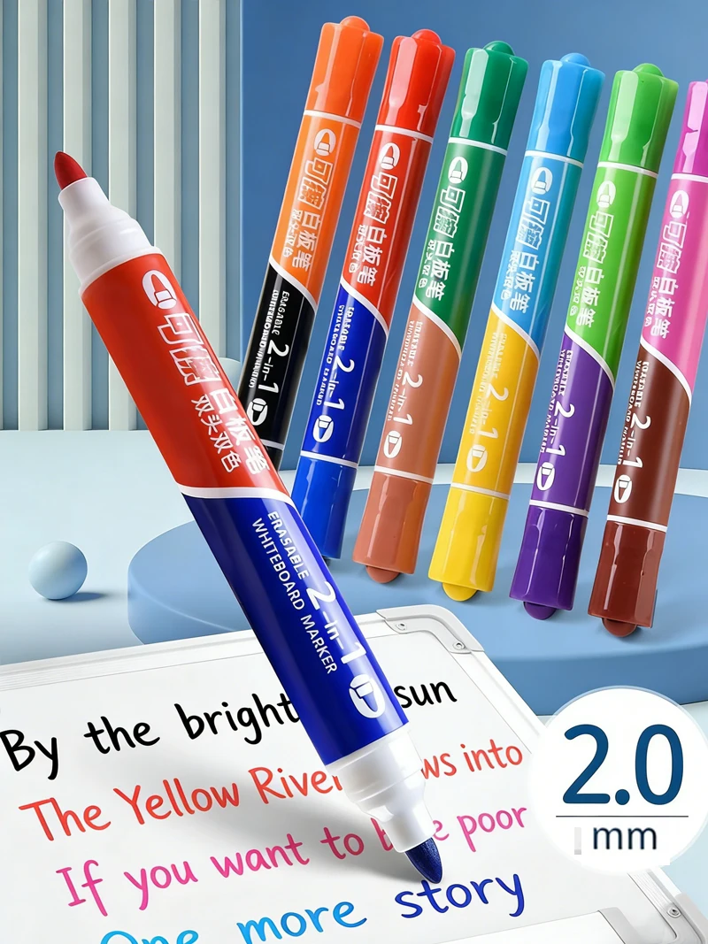 

Набор из 6 маркеров для белых досок с двумя наконечниками (12 цветов), дизайн 2-в-1 с круглыми наконечниками 2,0 мм для яркой и легко стираемой надписи - идеально подходит для